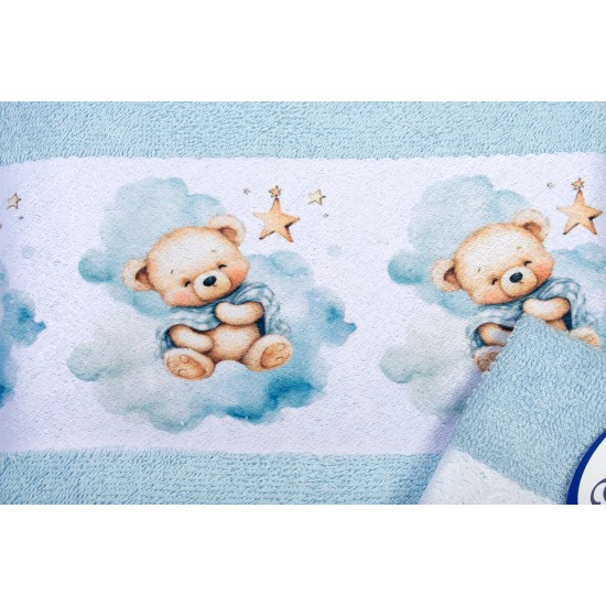 Πετσέτες Παιδικές Με Ψηφιακή Εκτύπωση Σετ Bebe Bath Cute Bear 301 Sky Blue Cotton Dimcol 2Τεμ