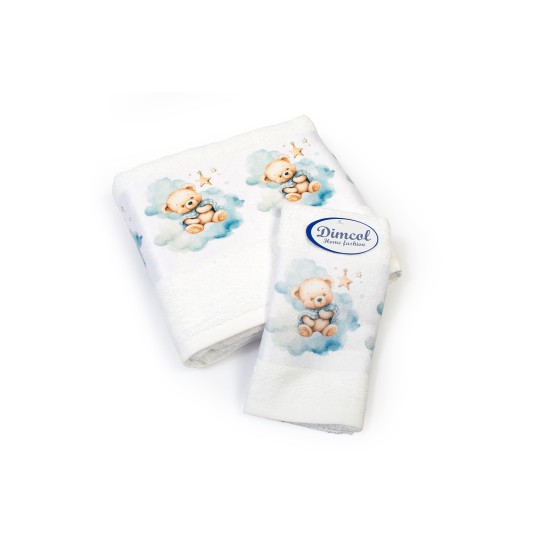 Πετσέτες Παιδικές Με Ψηφιακή Εκτύπωση Σετ Bebe Bath Cute Bear 302 White Cotton Dimcol 2Τεμ
