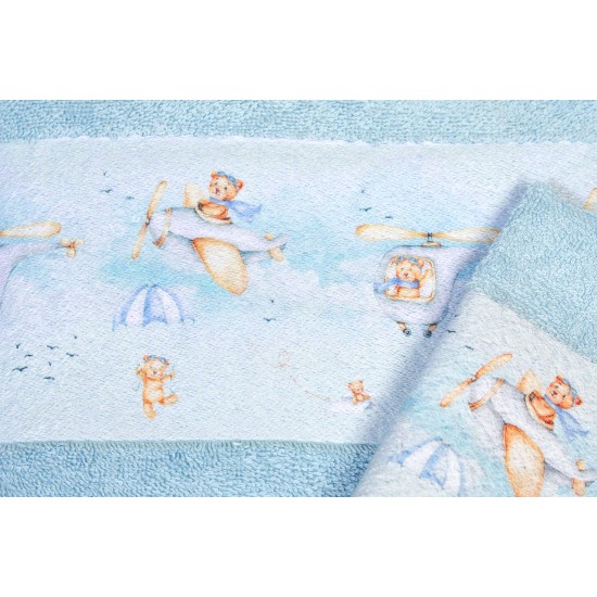 Πετσέτες Παιδικές Με Ψηφιακή Εκτύπωση Σετ Bebe Bath Helicopter 305 Sky Blue Cotton Dimcol 2Τεμ