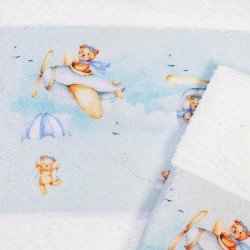 Πετσέτες Παιδικές Με Ψηφιακή Εκτύπωση Σετ Bebe Bath Helicopter 306 White Cotton Dimcol 2Τεμ