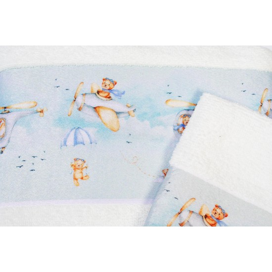 Πετσέτες Παιδικές Με Ψηφιακή Εκτύπωση Σετ Bebe Bath Helicopter 306 White Cotton Dimcol 2Τεμ