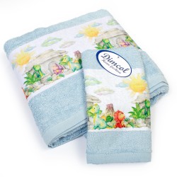 Πετσέτες Παιδικές Με Ψηφιακή Εκτύπωση Σετ Bebe Bath Dinosaurs 310 Sky Blue Cotton Dimcol 2Τεμ