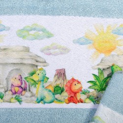 Πετσέτες Παιδικές Με Ψηφιακή Εκτύπωση Σετ Bebe Bath Dinosaurs 310 Sky Blue Cotton Dimcol 2Τεμ