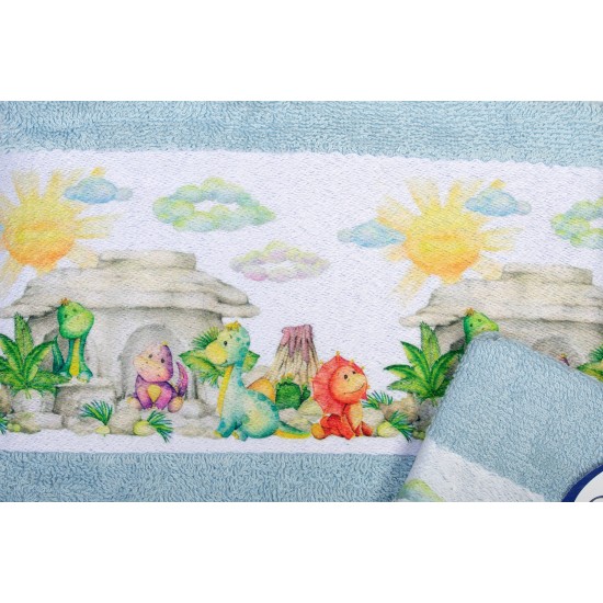 Πετσέτες Παιδικές Με Ψηφιακή Εκτύπωση Σετ Bebe Bath Dinosaurs 310 Sky Blue Cotton Dimcol 2Τεμ