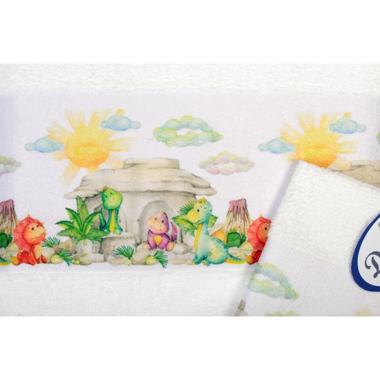 Πετσέτες Παιδικές Με Ψηφιακή Εκτύπωση Σετ Bebe Bath Dinosaurs 311 White Cotton Dimcol 2Τεμ