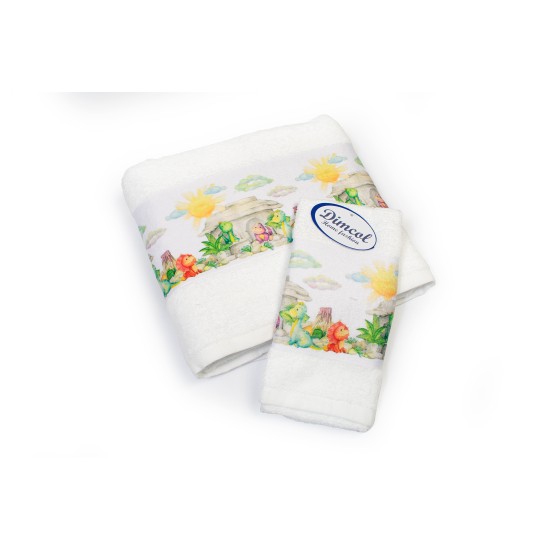 Πετσέτες Παιδικές Με Ψηφιακή Εκτύπωση Σετ Bebe Bath Dinosaurs 311 White Cotton Dimcol 2Τεμ