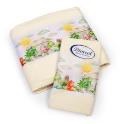 Πετσέτες Παιδικές Με Ψηφιακή Εκτύπωση Σετ Bebe Bath Dinosaurs 312 Ecru Cotton Dimcol 2Τεμ