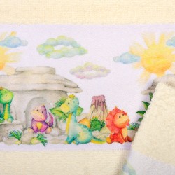 Πετσέτες Παιδικές Με Ψηφιακή Εκτύπωση Σετ Bebe Bath Dinosaurs 312 Ecru Cotton Dimcol 2Τεμ