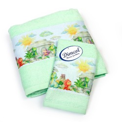 Πετσέτες Παιδικές Με Ψηφιακή Εκτύπωση Σετ Bebe Bath Dinosaurs 313 Mint Cotton Dimcol 2Τεμ