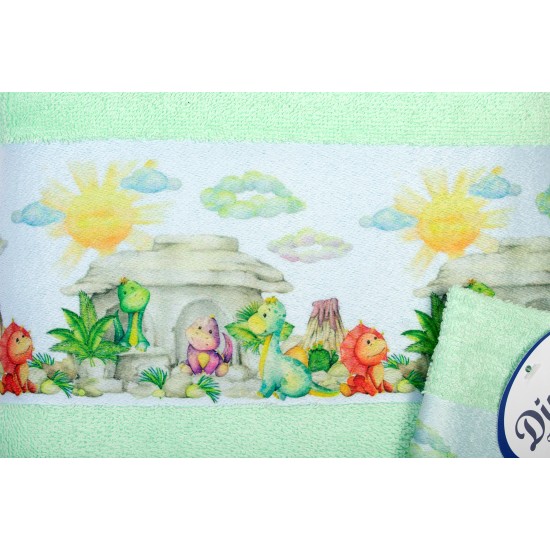 Πετσέτες Παιδικές Με Ψηφιακή Εκτύπωση Σετ Bebe Bath Dinosaurs 313 Mint Cotton Dimcol 2Τεμ