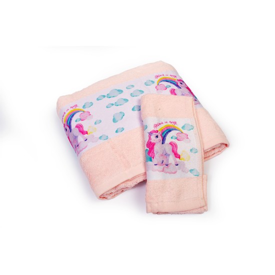 Πετσέτες Παιδικές Με Ψηφιακή Εκτύπωση Σετ Bebe Bath Magic Unicorn 315 Pink Cotton Dimcol 2Τεμ