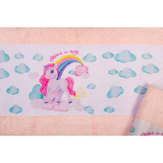 Πετσέτες Παιδικές Με Ψηφιακή Εκτύπωση Σετ Bebe Bath Magic Unicorn 315 Pink Cotton Dimcol 2Τεμ