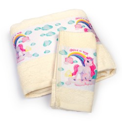 Πετσέτες Παιδικές Με Ψηφιακή Εκτύπωση Σετ Bebe Bath Magic Unicorn 317 Ecru Cotton Dimcol 2Τεμ