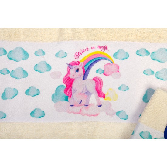 Πετσέτες Παιδικές Με Ψηφιακή Εκτύπωση Σετ Bebe Bath Magic Unicorn 317 Ecru Cotton Dimcol 2Τεμ