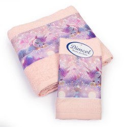 Πετσέτες Παιδικές Με Ψηφιακή Εκτύπωση Σετ Bebe Bath Dreaming Unicorn 320 Pink Cotton Dimcol 2Τεμ