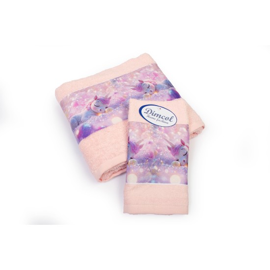 Πετσέτες Παιδικές Με Ψηφιακή Εκτύπωση Σετ Bebe Bath Dreaming Unicorn 320 Pink Cotton Dimcol 2Τεμ