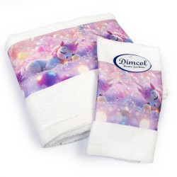 Πετσέτες Παιδικές Με Ψηφιακή Εκτύπωση Σετ Bebe Bath Dreaming Unicorn 321 White Cotton Dimcol 2Τεμ