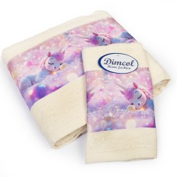 Πετσέτες Παιδικές Με Ψηφιακή Εκτύπωση Σετ Bebe Bath Dreaming Unicorn 322 Ecru Cotton Dimcol 2Τεμ