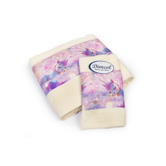 Πετσέτες Παιδικές Με Ψηφιακή Εκτύπωση Σετ Bebe Bath Dreaming Unicorn 322 Ecru Cotton Dimcol 2Τεμ