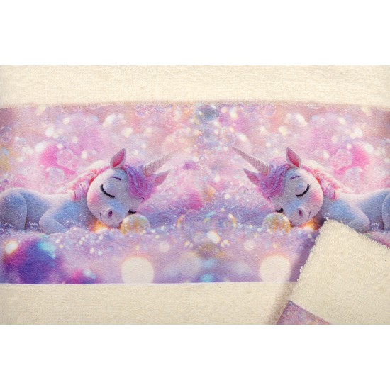 Πετσέτες Παιδικές Με Ψηφιακή Εκτύπωση Σετ Bebe Bath Dreaming Unicorn 322 Ecru Cotton Dimcol 2Τεμ