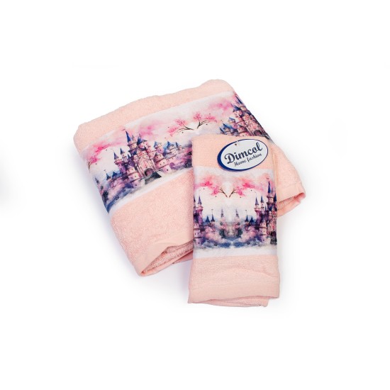 Πετσέτες Παιδικές Με Ψηφιακή Εκτύπωση Σετ Bebe Bath Fairytale Castle 325 Pink Cotton Dimcol 2Τεμ