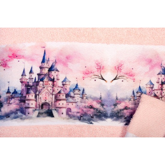 Πετσέτες Παιδικές Με Ψηφιακή Εκτύπωση Σετ Bebe Bath Fairytale Castle 325 Pink Cotton Dimcol 2Τεμ