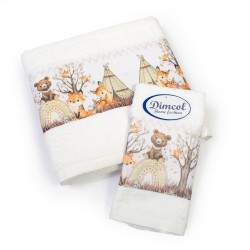 Πετσέτες Παιδικές Με Ψηφιακή Εκτύπωση Σετ Bebe Bath Forest Animals 335 White Cotton Dimcol 2Τεμ