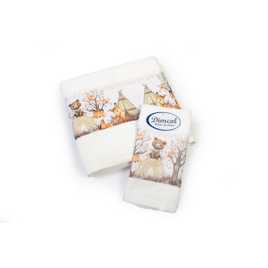 Πετσέτες Παιδικές Με Ψηφιακή Εκτύπωση Σετ Bebe Bath Forest Animals 335 White Cotton Dimcol 2Τεμ