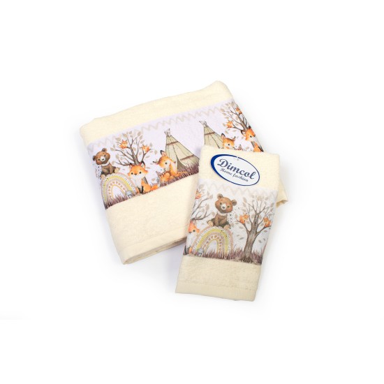 Πετσέτες Παιδικές Με Ψηφιακή Εκτύπωση Σετ Bebe Bath Forest Animals 336 Ecru Cotton Dimcol 2Τεμ