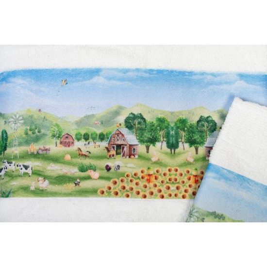 Πετσέτες Παιδικές Με Ψηφιακή Εκτύπωση Σετ Bebe Bath Farm 340 White Cotton Dimcol 2Τεμ