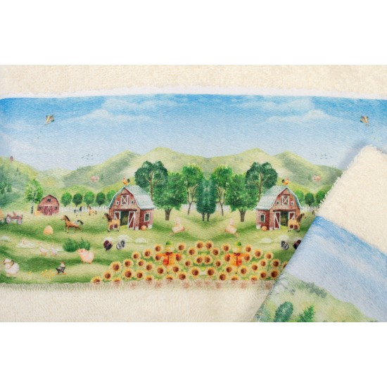 Πετσέτες Παιδικές Με Ψηφιακή Εκτύπωση Σετ Bebe Bath Farm 341 Ecru Cotton Dimcol 2Τεμ