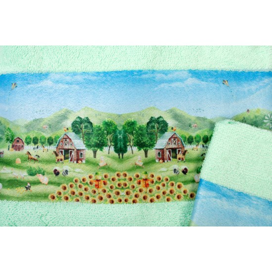 Πετσέτες Παιδικές Με Ψηφιακή Εκτύπωση Σετ Bebe Bath Farm 342 Mint Cotton Dimcol 2Τεμ