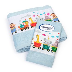 Πετσέτες Παιδικές Με Ψηφιακή Εκτύπωση Σετ Bebe Bath Magic Train 345 Sky Blue Cotton Dimcol 2Τεμ