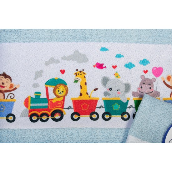 Πετσέτες Παιδικές Με Ψηφιακή Εκτύπωση Σετ Bebe Bath Magic Train 345 Sky Blue Cotton Dimcol 2Τεμ