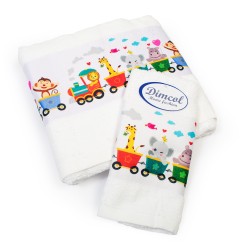Πετσέτες Παιδικές Με Ψηφιακή Εκτύπωση Σετ Bebe Bath Magic Train 346 White Cotton Dimcol 2Τεμ