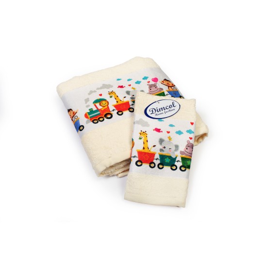 Πετσέτες Παιδικές Με Ψηφιακή Εκτύπωση Σετ Bebe Bath Magic Train 347 Ecru Cotton Dimcol 2Τεμ