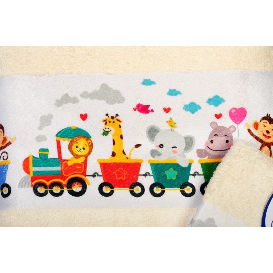 Πετσέτες Παιδικές Με Ψηφιακή Εκτύπωση Σετ Bebe Bath Magic Train 347 Ecru Cotton Dimcol 2Τεμ