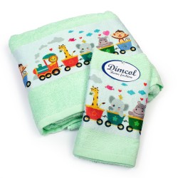 Πετσέτες Παιδικές Με Ψηφιακή Εκτύπωση Σετ Bebe Bath Magic Train 348 Mint Cotton Dimcol 2Τεμ