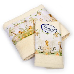 Πετσέτες Παιδικές Με Ψηφιακή Εκτύπωση Σετ Bebe Bath Jungle 351 Ecru Cotton Dimcol 2Τεμ