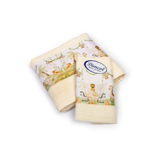 Πετσέτες Παιδικές Με Ψηφιακή Εκτύπωση Σετ Bebe Bath Jungle 351 Ecru Cotton Dimcol 2Τεμ