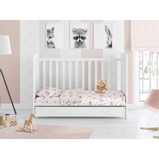 Παπλωματοθήκη Βρεφική Φανελένια Κούνιας Bebe Elephant 072 White-Pink Flannel Cotton Dimcol (120x160) 1Τεμ