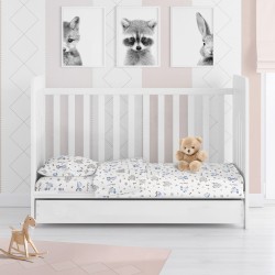 Πάπλωμα Βρεφικό Φανελένιο Κούνιας Bebe Elephant 074 White-Sky Blue Flannel Cotton Dimcol (120x160) 1Τεμ