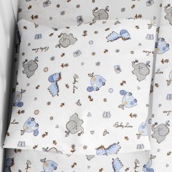 Μαξιλαροθήκη Φανελένια Κούνιας Bebe Elephant 074 White-Sky Blue Flannel Cotton Dimcol (35x45) 1Τεμ
