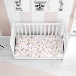 Κατωσέντονο Φανελένιο Κούνιας Bebe Elephant 072 White-Pink Flannel Cotton Dimcol (70x140+15) Με Λάστιχο 1Τεμ