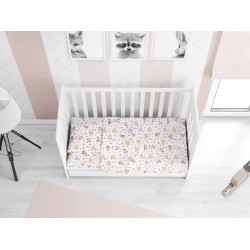 Κατωσέντονο Φανελένιο Κούνιας Bebe Elephant 072 White-Pink Flannel Cotton Dimcol (70x140+15) Με Λάστιχο 1Τεμ