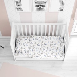 Κατωσέντονο Φανελένιο Κούνιας Bebe Elephant 074 White-Sky Blue Flannel Cotton Dimcol (70x140+15) Με Λάστιχο 1Τεμ