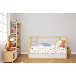 Κατωσέντονο Φανελένιο Κούνιας Bebe Forest Animals 070 White-Sky Blue Flannel Cotton Dimcol (70x140+15) Με Λάστιχο 1Τεμ