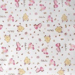 Σεντόνι Φανελένιο Λίκνου Bebe Elephant 072 White-Pink Flannel Cotton Dimcol (80x110) 1Τεμ
