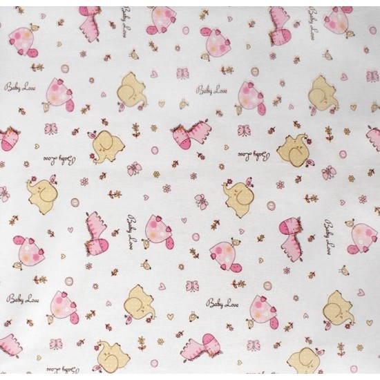 Σεντόνι Φανελένιο Λίκνου Bebe Elephant 072 White-Pink Flannel Cotton Dimcol (80x110) 1Τεμ
