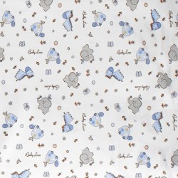 Σεντόνι Φανελένιο Λίκνου Bebe Elephant 074 White-Sky Blue Flannel Cotton Dimcol (80x110) 1Τεμ